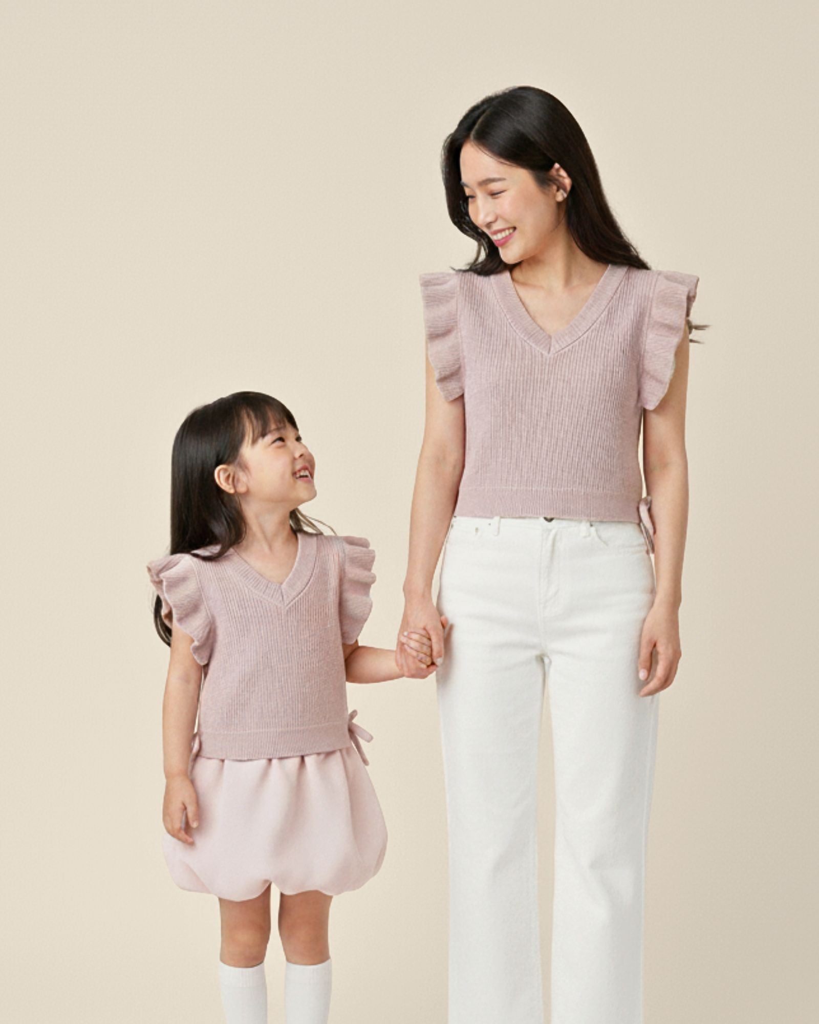 Flutter Ribbon V-neck Knitted Vest (Kids & Adults)