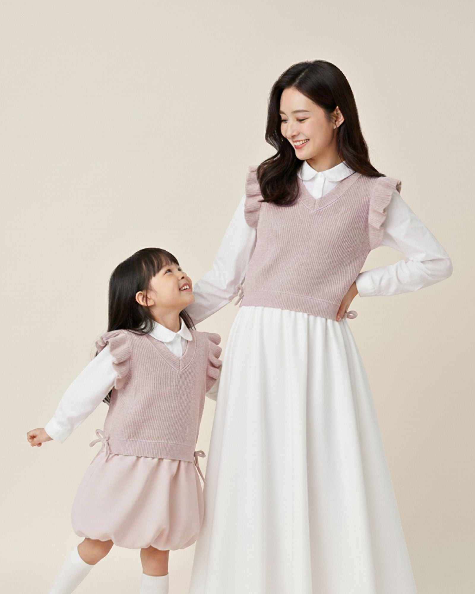 Flutter Ribbon V-neck Knitted Vest (Kids & Adults)