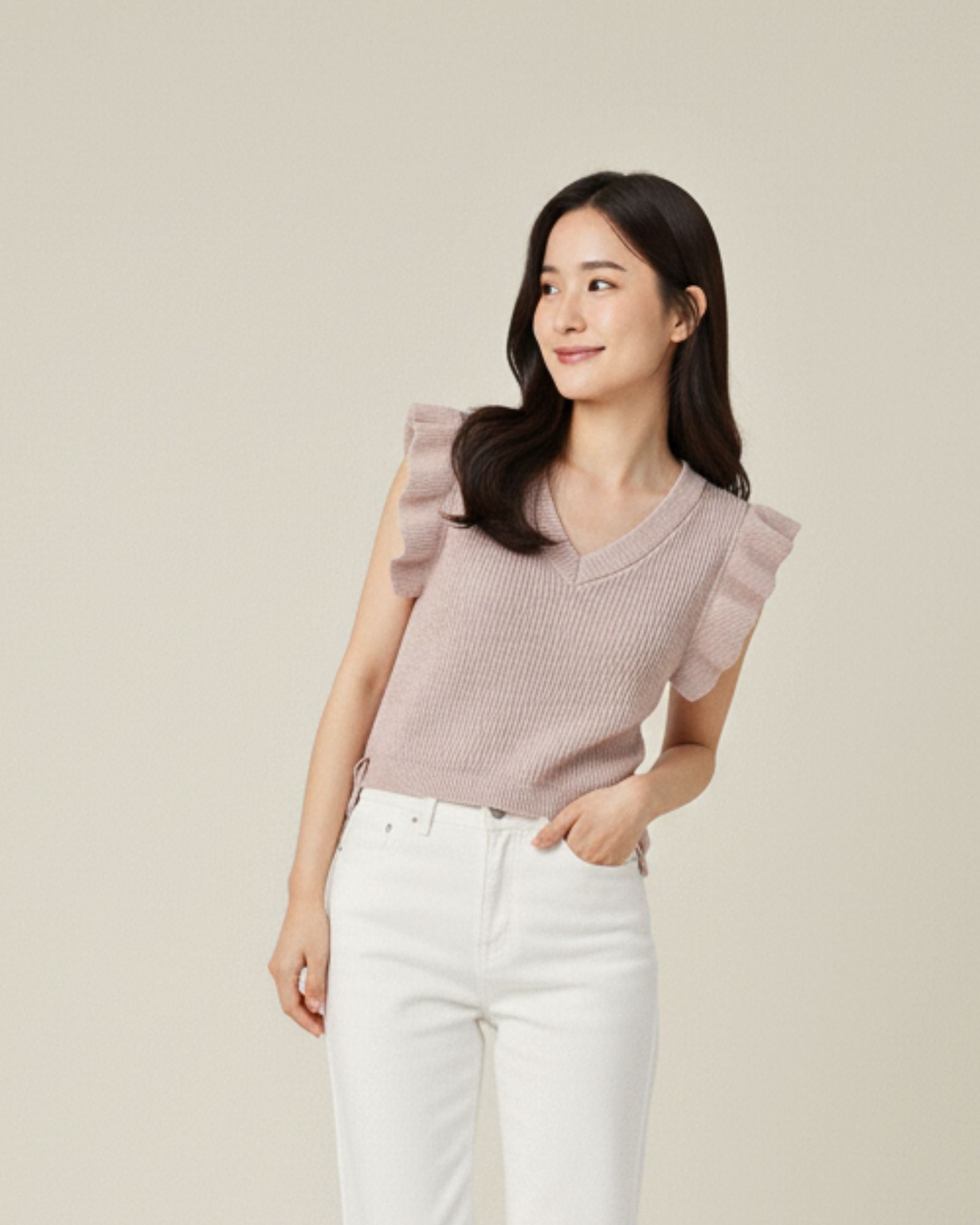 Flutter Ribbon V-neck Knitted Vest (Kids & Adults)