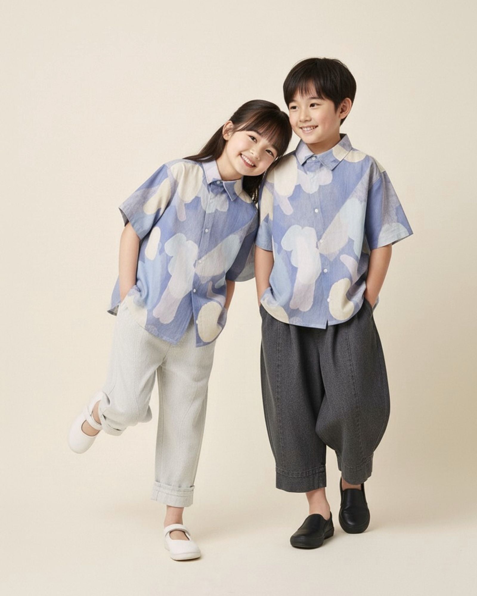 予約注文: 月明かりの池 プリント キッズアシンメトリーシャツ