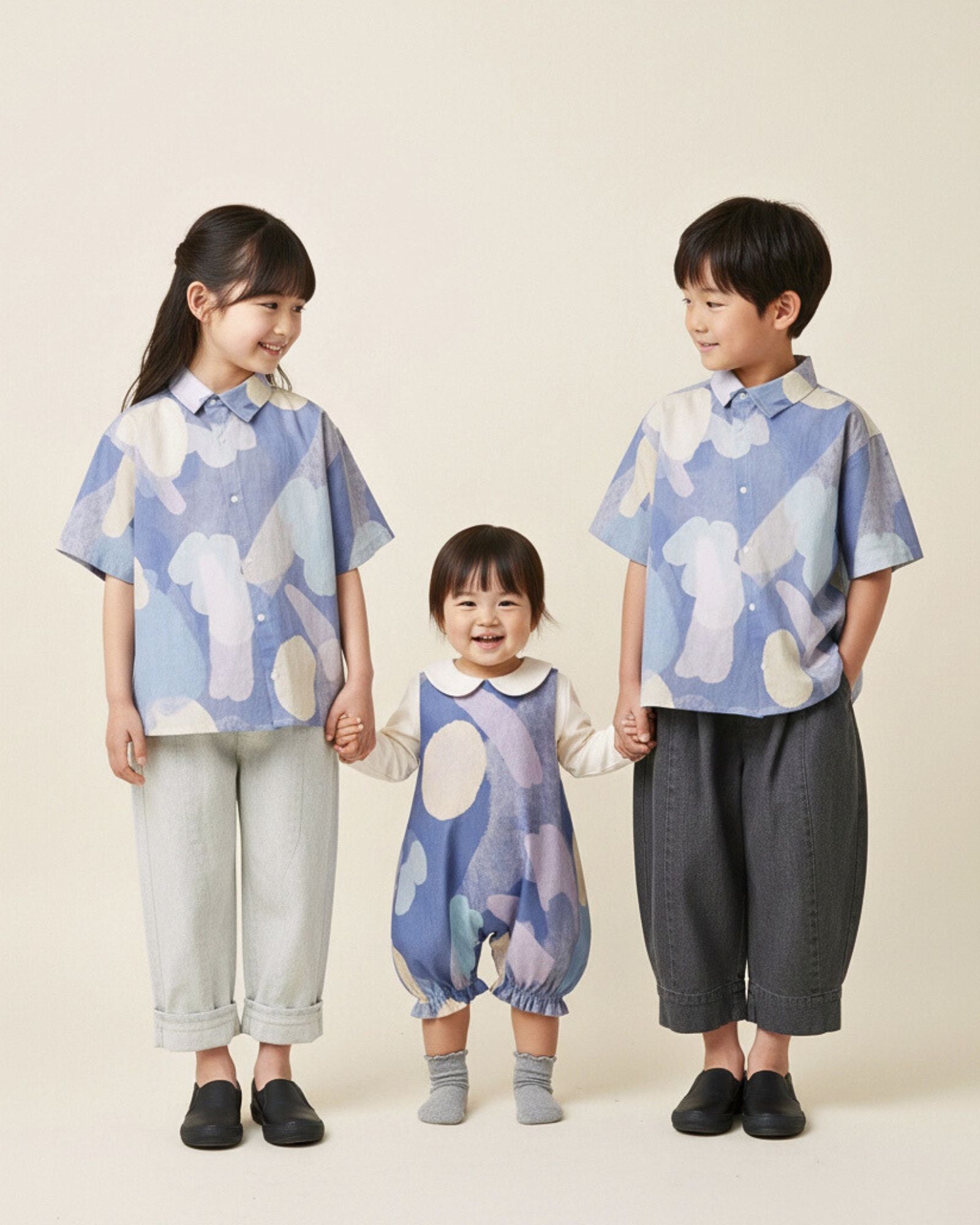 予約注文: 月明かりの池 プリント キッズアシンメトリーシャツ