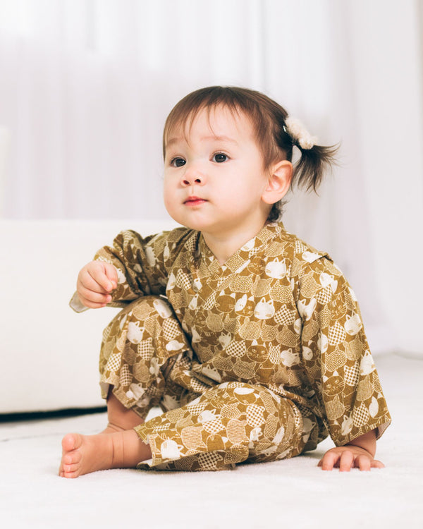 Pre-order: Lucky Cat Baby Kimono - Gold