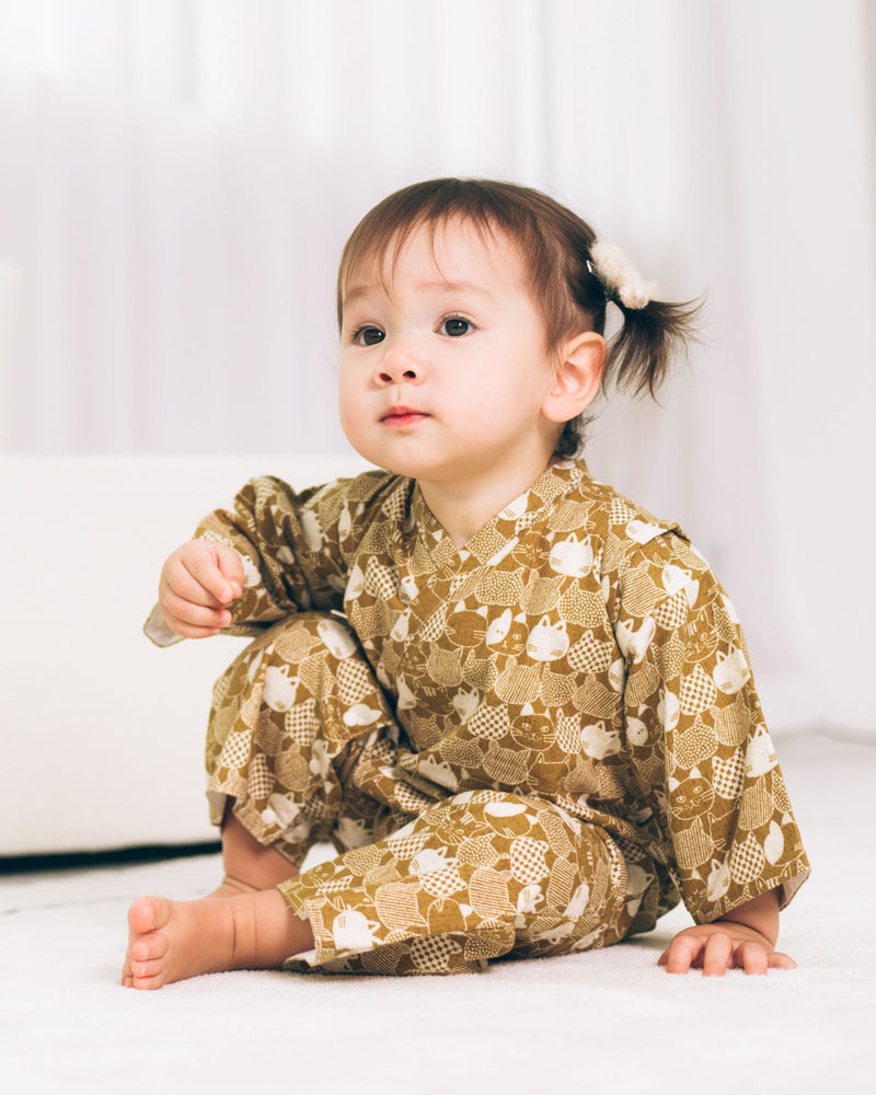 Pre-order: Lucky Cat Baby Kimono - Gold