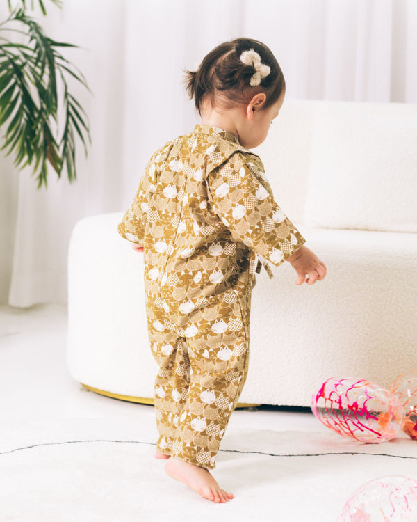 Pre-order: Lucky Cat Baby Kimono - Gold