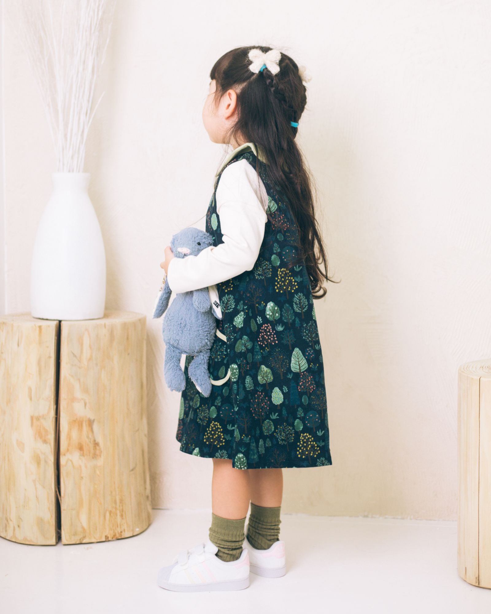 Forest Asymmetrical Collar Girls Dress