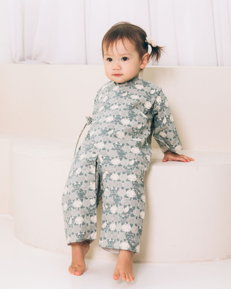 Pre-order: Lucky Cat Baby Kimono - Emerald