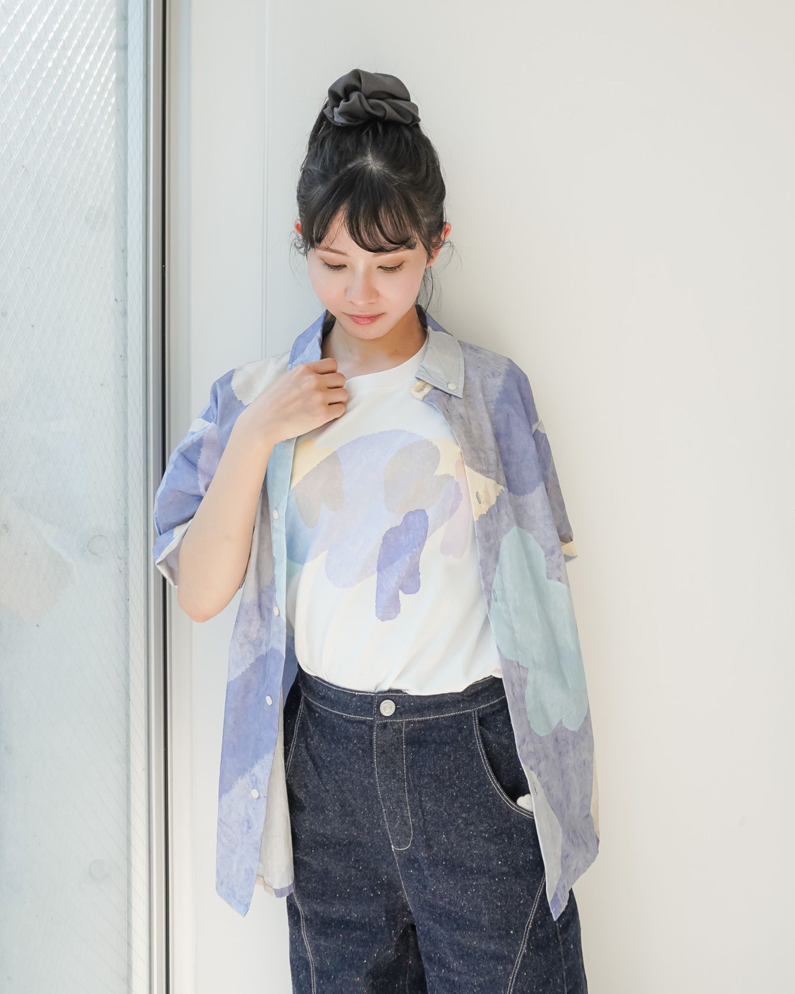 月明かりの池 プリント 大人用シャツ