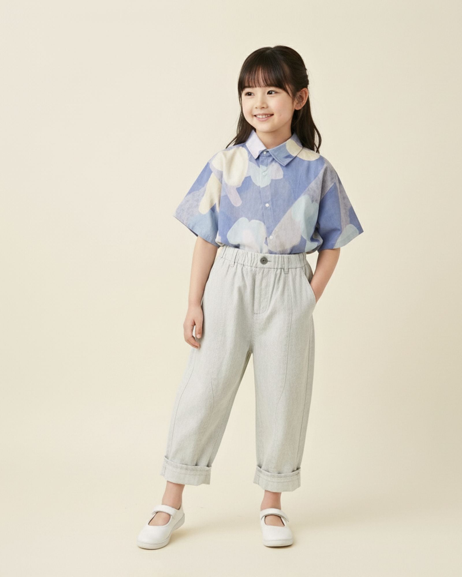 予約注文: 月明かりの池 プリント キッズアシンメトリーシャツ