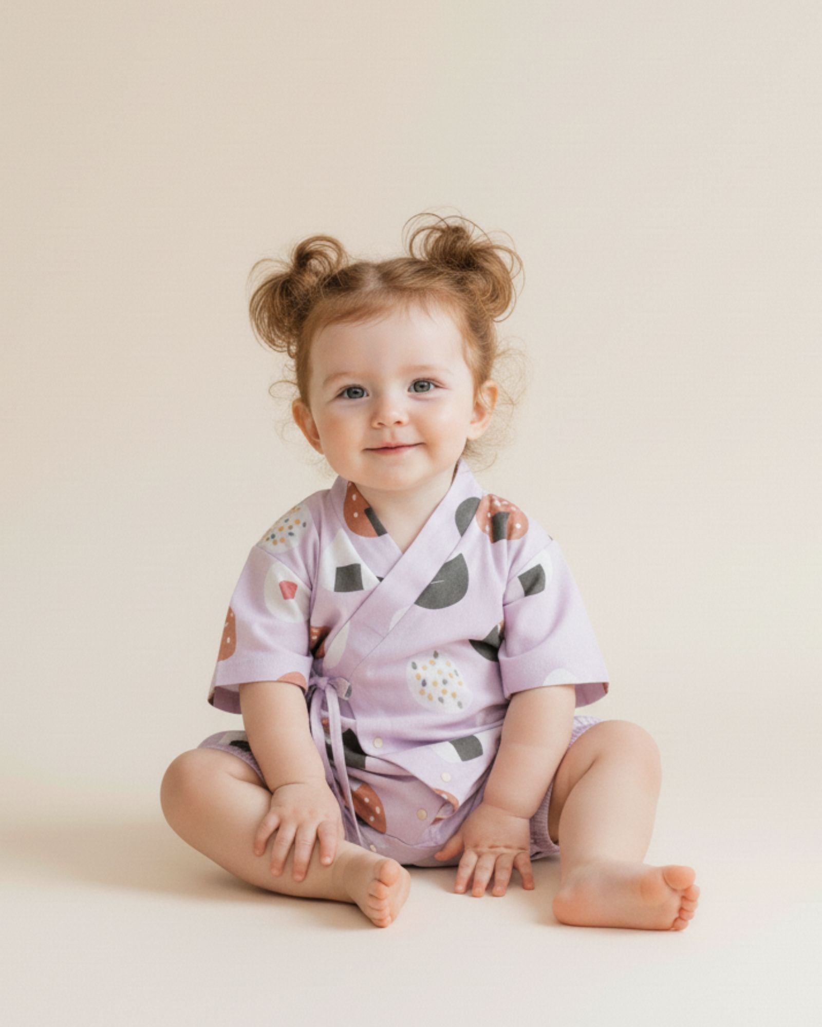 バックオーダー：おいしいおにぎりベビー甚平 ラベンダー