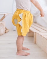 Baby shorts yellow, baby bloomer with dinosaur spikes, for 70-90cm babies, cotton made, over size, loose cut